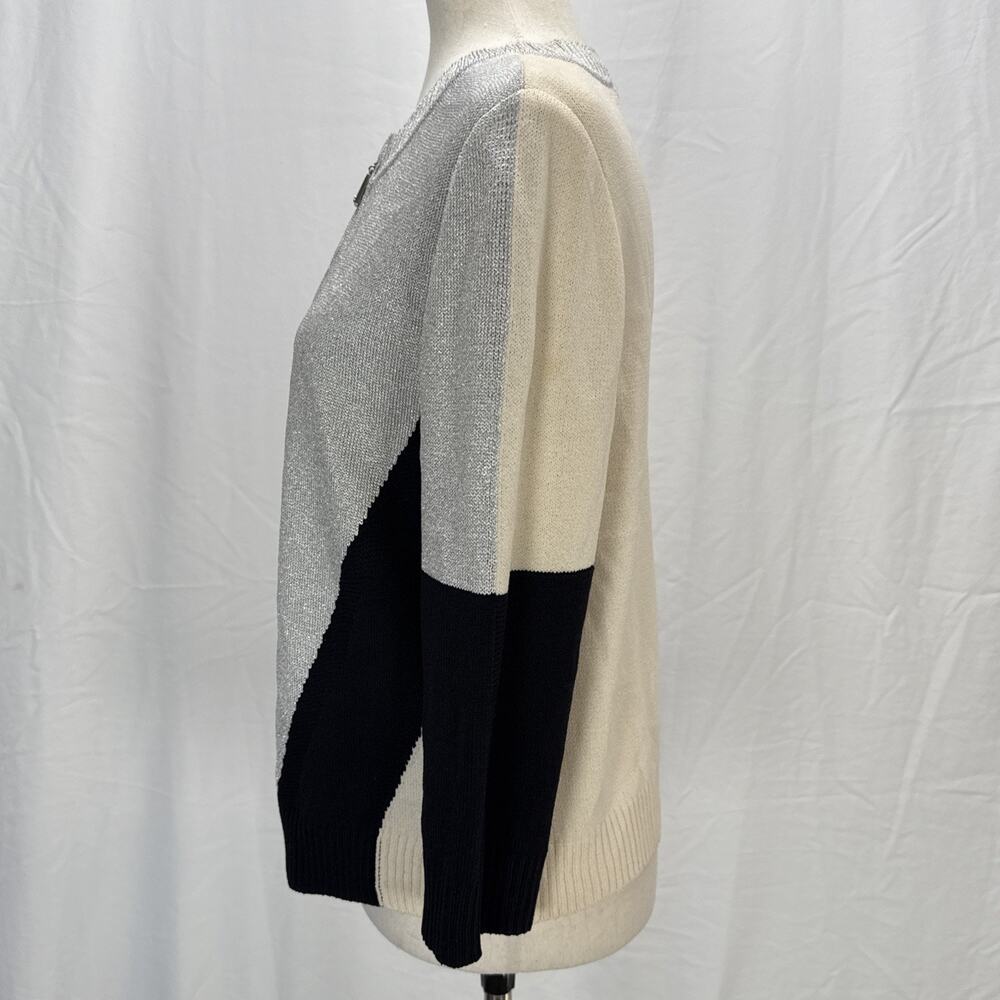 St John SoCa Womens Full Zip Colorblock Sweater Jacket Size M Wool 3/4 Sleeve - Picture 4 of 10